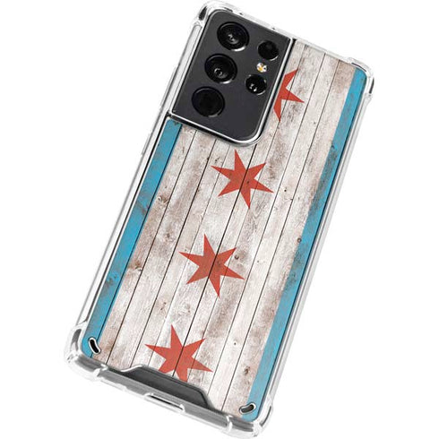 Chicago Flag Dark Wood Galaxy S21 Ultra 5G Clear Case