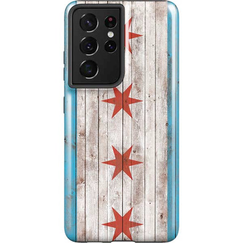 Chicago Flag Dark Wood Galaxy S21 Ultra 5G Pro Case