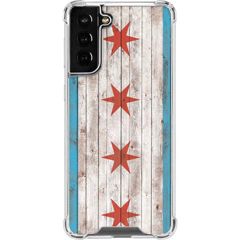 Chicago Flag Dark Wood Galaxy S22 Plus Clear Case