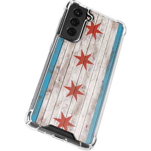 Chicago Flag Dark Wood Galaxy S22 Plus Clear Case