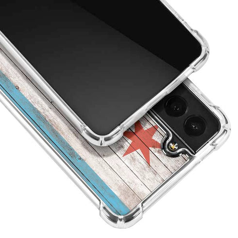 Chicago Flag Dark Wood Galaxy S22 Plus Clear Case