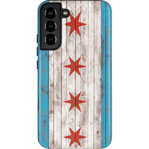 Chicago Flag Dark Wood Galaxy S22 Plus Pro Case