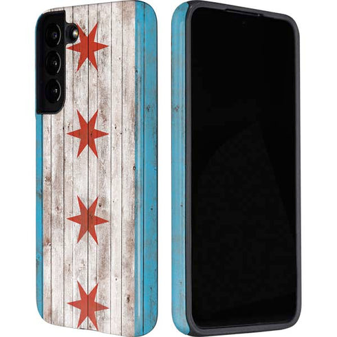Chicago Flag Dark Wood Galaxy S22 Plus Pro Case