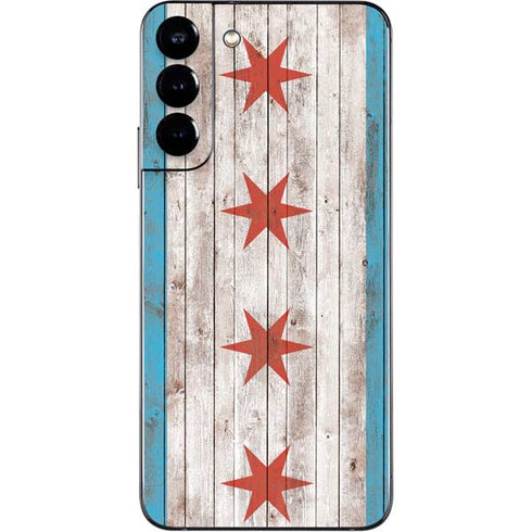 Chicago Flag Dark Wood Galaxy S22 Plus Skin