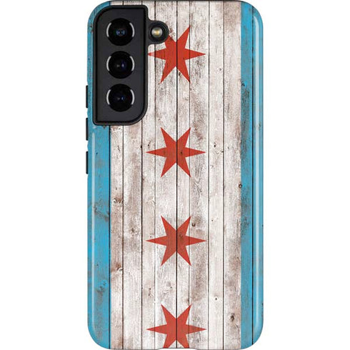 Chicago Flag Dark Wood Galaxy S22 Pro Case