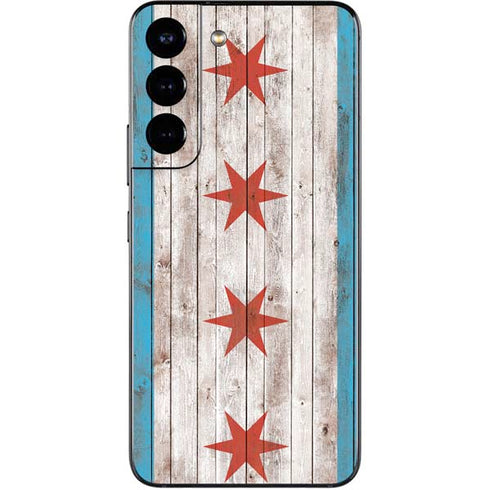 Chicago Flag Dark Wood Galaxy S22 Skin