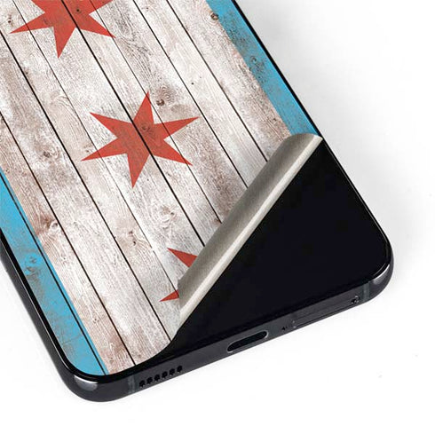 Chicago Flag Dark Wood Galaxy S22 Skin