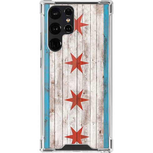 Chicago Flag Dark Wood Galaxy S22 Ultra Clear Case