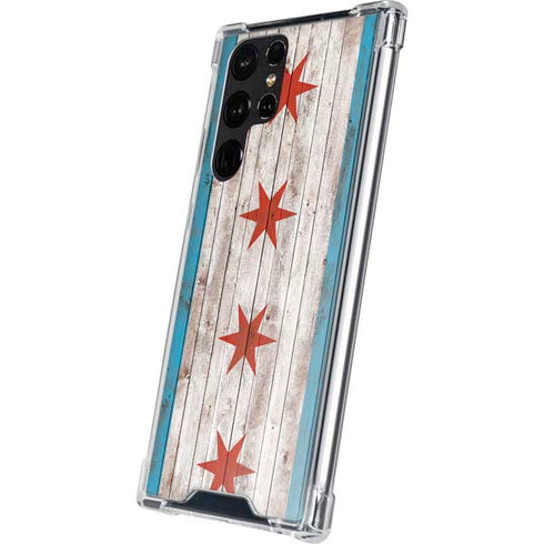 Chicago Flag Dark Wood Galaxy S22 Ultra Clear Case