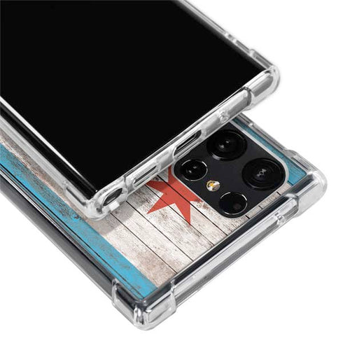 Chicago Flag Dark Wood Galaxy S22 Ultra Clear Case
