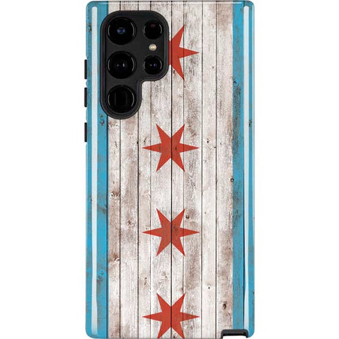 Chicago Flag Dark Wood Galaxy S22 Ultra Pro Case