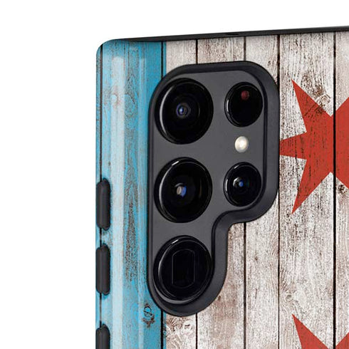 Chicago Flag Dark Wood Galaxy S22 Ultra Pro Case