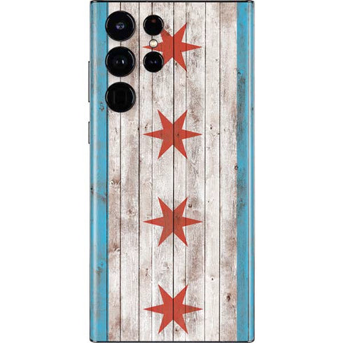 Chicago Flag Dark Wood Galaxy S22 Ultra Skin