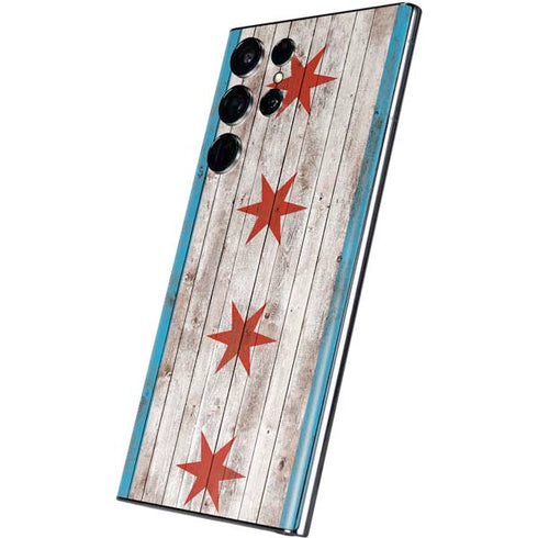 Chicago Flag Dark Wood Galaxy S22 Ultra Skin