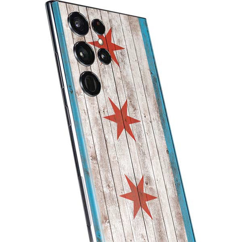 Chicago Flag Dark Wood Galaxy S22 Ultra Skin