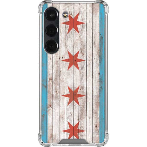 Chicago Flag Dark Wood Galaxy S23 Clear Case
