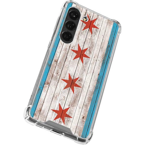 Chicago Flag Dark Wood Galaxy S23 Clear Case