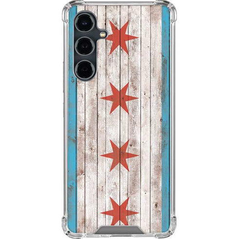 Chicago Flag Dark Wood Galaxy S23 FE Clear Case