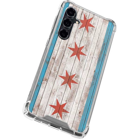 Chicago Flag Dark Wood Galaxy S23 FE Clear Case