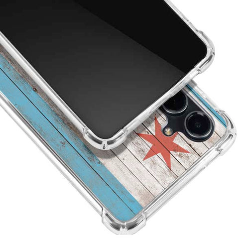 Chicago Flag Dark Wood Galaxy S23 FE Clear Case