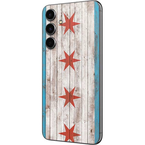 Chicago Flag Dark Wood Galaxy S23 FE Skin