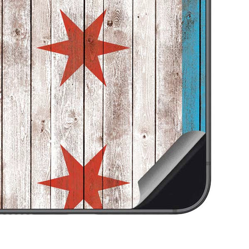 Chicago Flag Dark Wood Galaxy S23 FE Skin