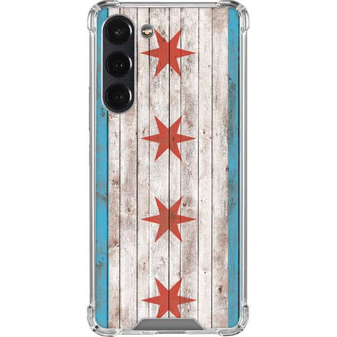 Chicago Flag Dark Wood Galaxy S23 Plus Clear Case