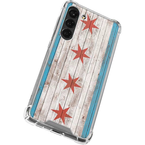 Chicago Flag Dark Wood Galaxy S23 Plus Clear Case
