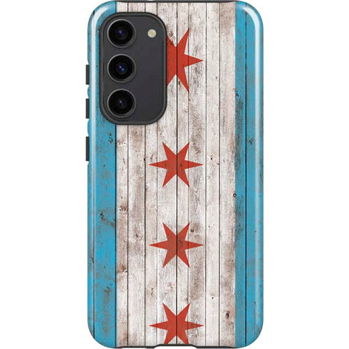 Chicago Flag Dark Wood Galaxy S23 Plus Pro Case