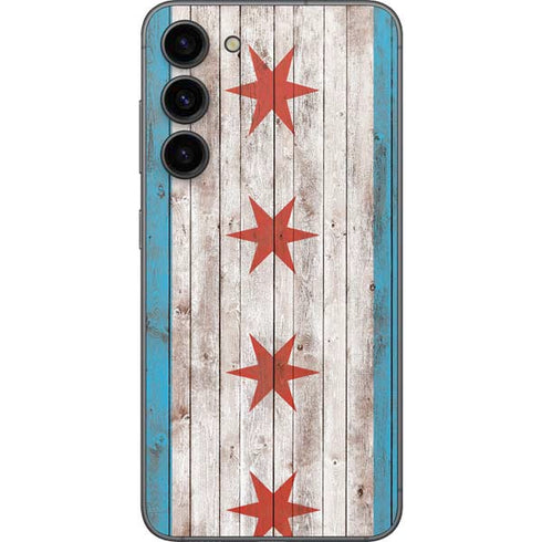 Chicago Flag Dark Wood Galaxy S23 Plus Skin