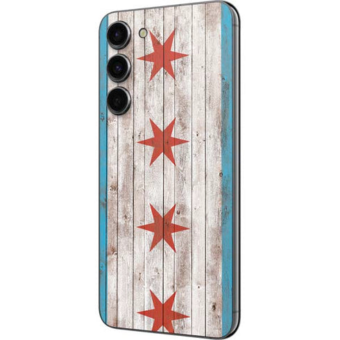 Chicago Flag Dark Wood Galaxy S23 Plus Skin