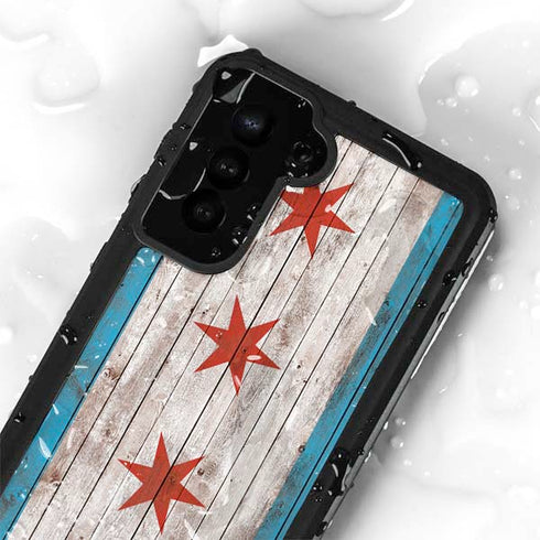 Chicago Flag Dark Wood Galaxy S23 Plus Waterproof Case