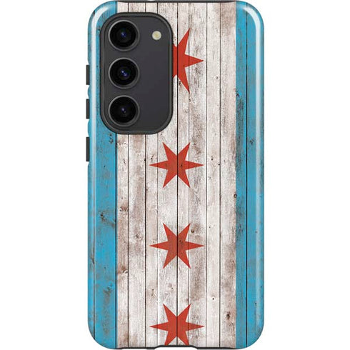 Chicago Flag Dark Wood Galaxy S23 Pro Case