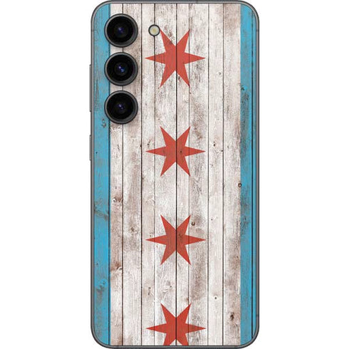 Chicago Flag Dark Wood Galaxy S23 Skin