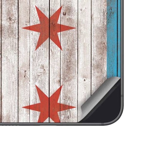 Chicago Flag Dark Wood Galaxy S23 Skin
