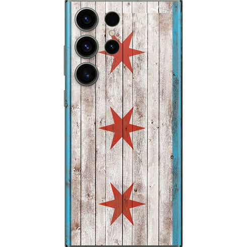 Chicago Flag Dark Wood Galaxy S23 Ultra Skin