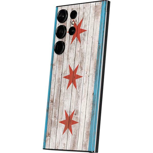 Chicago Flag Dark Wood Galaxy S23 Ultra Skin