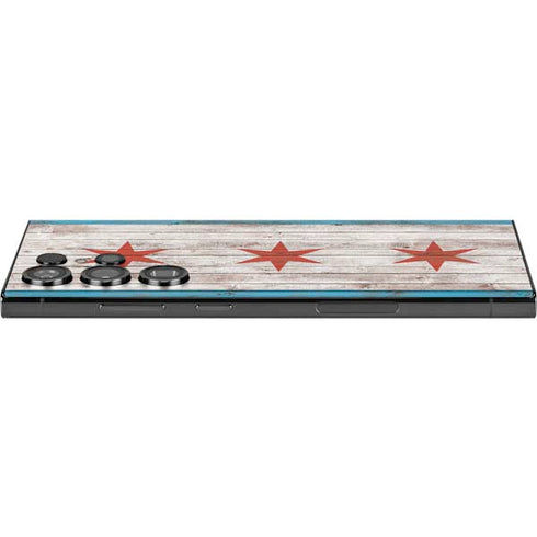 Chicago Flag Dark Wood Galaxy S23 Ultra Skin