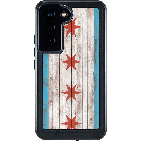 Chicago Flag Dark Wood Galaxy S23 Waterproof Case