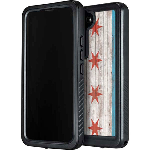 Chicago Flag Dark Wood Galaxy S23 Waterproof Case