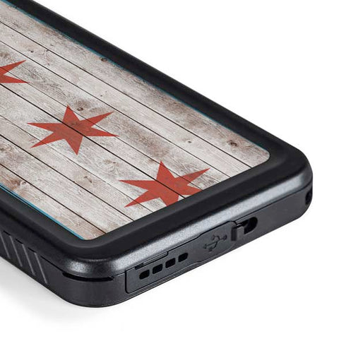 Chicago Flag Dark Wood Galaxy S23 Waterproof Case