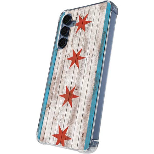 Chicago Flag Dark Wood Galaxy S24 Clear Case
