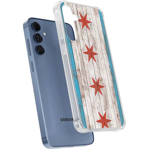 Chicago Flag Dark Wood Galaxy S24 Clear Case