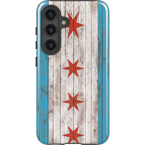 Chicago Flag Dark Wood Galaxy S24 Impact Case