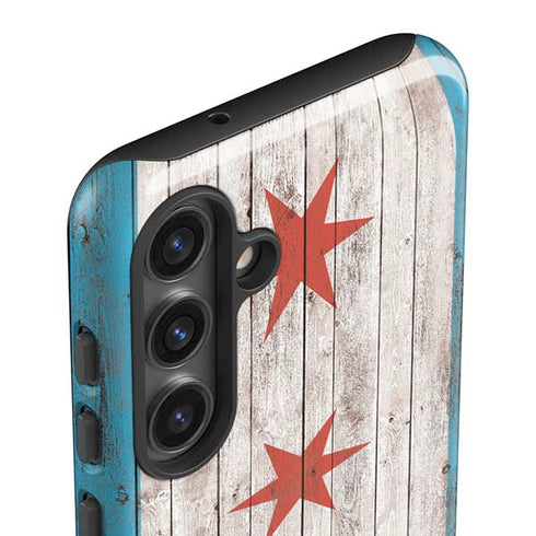 Chicago Flag Dark Wood Galaxy S24 Impact Case