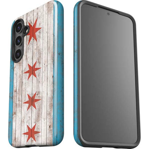 Chicago Flag Dark Wood Galaxy S24 Impact Case