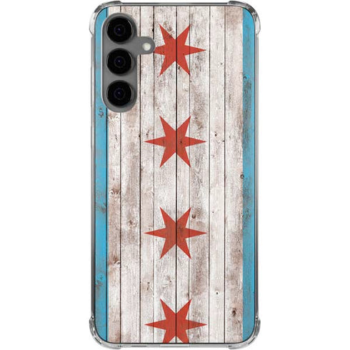 Chicago Flag Dark Wood Galaxy S24 Plus Clear Case