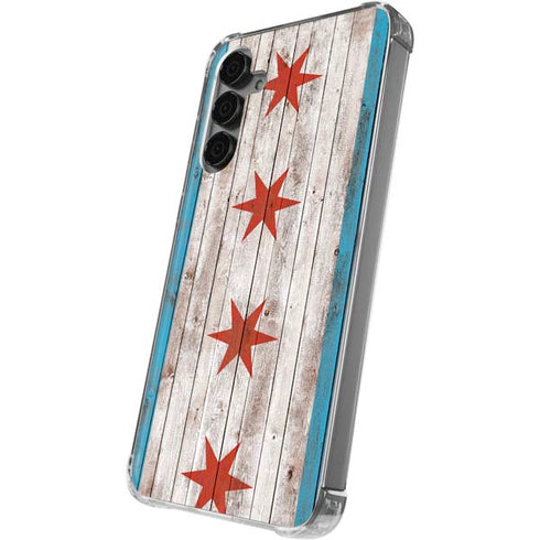 Chicago Flag Dark Wood Galaxy S24 Plus Clear Case