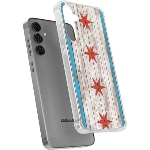 Chicago Flag Dark Wood Galaxy S24 Plus Clear Case