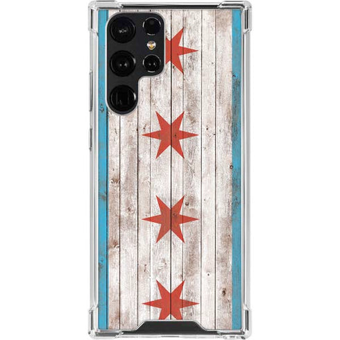 Chicago Flag Dark Wood Galaxy S24 Ultra Clear Case